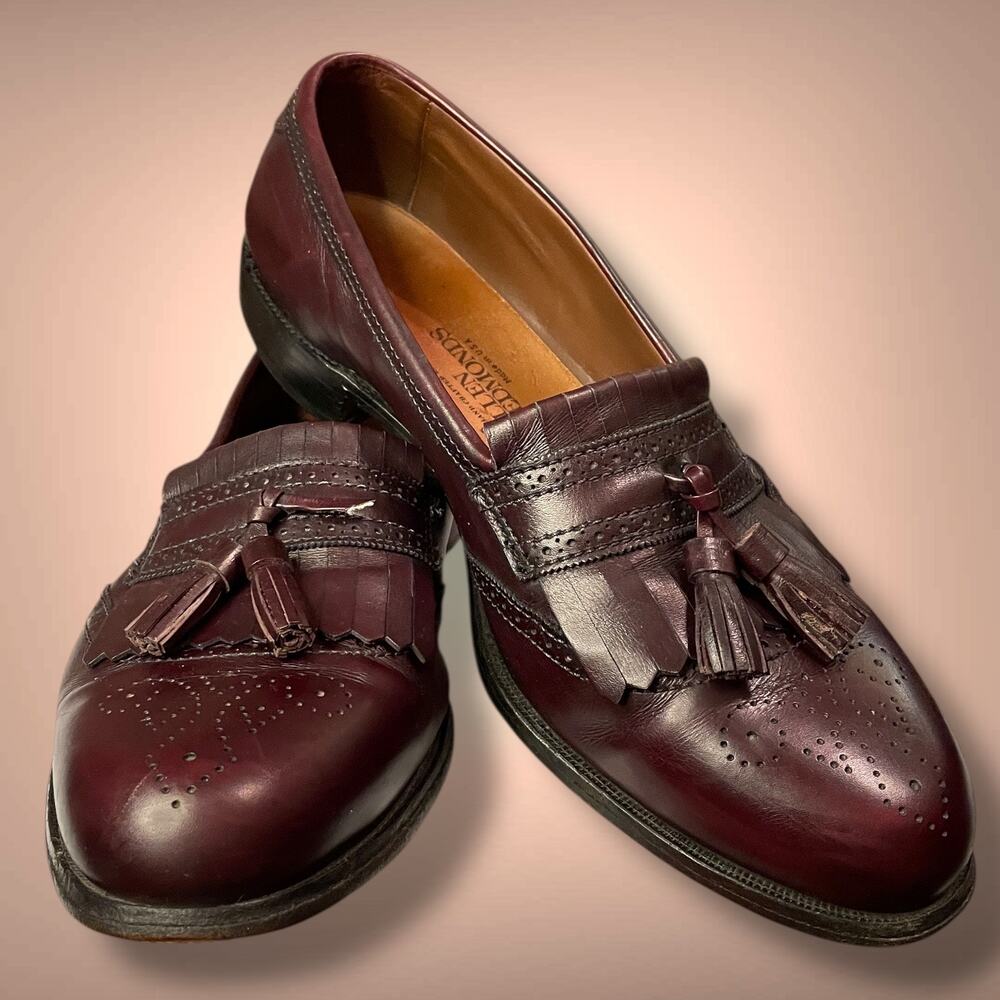 Men's ALLEN EDMONDS Bridgeton Dark Burgundy USA Made Tassel Loafers EUC